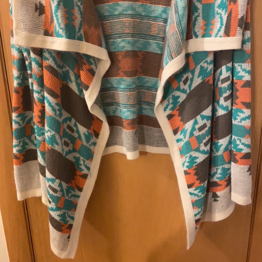 B Sharp Mohair Acrylic Open Front Aztec Tribal Southwestern Cardigan Sweater L - Picture 2 of 10